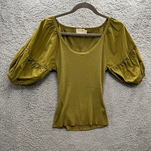 Nation Ltd XS Fitted Green Balloon Short Sleeve Stretchy Casual Organic Cotton - Picture 5 of 12